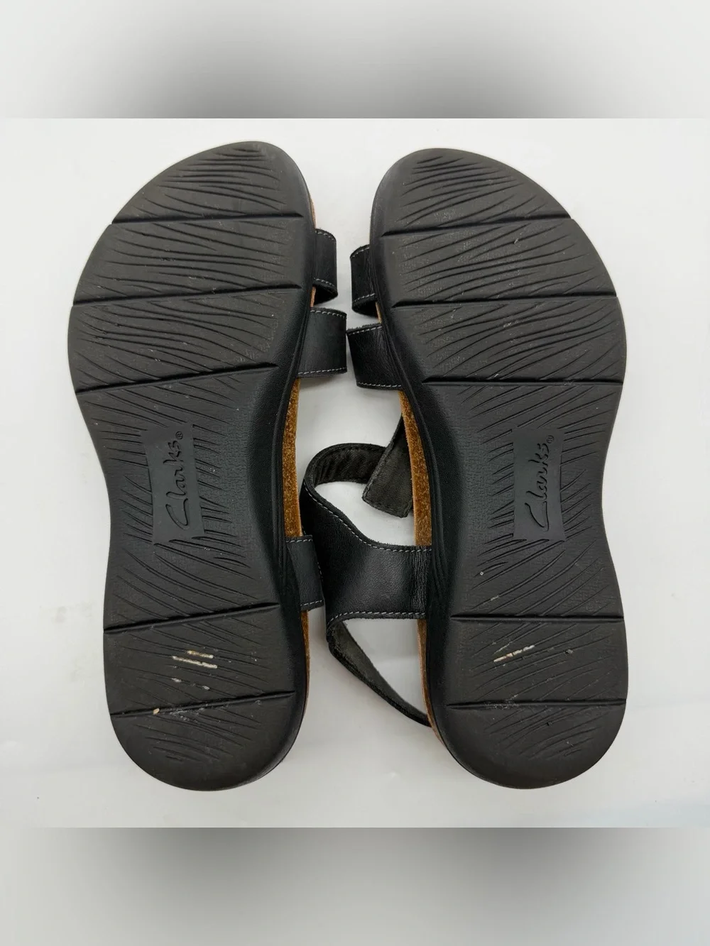 Clarks April Cove Flat Sandals Women 7.5 Black Leather Hook & Loop Comfort Boho